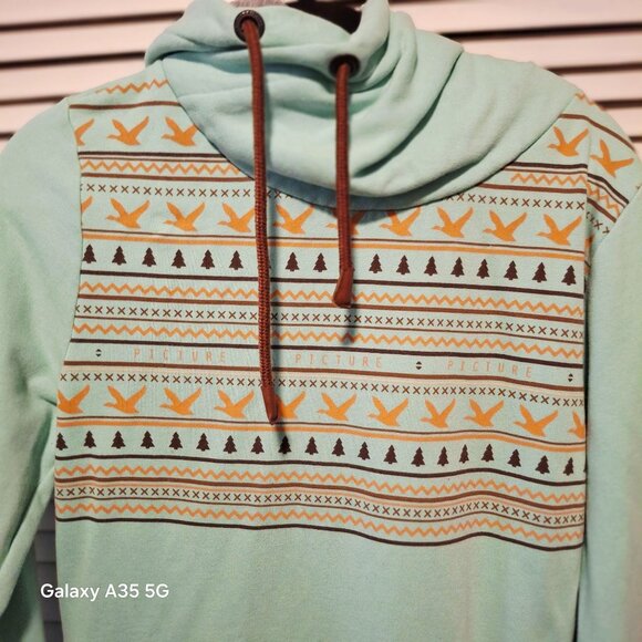Picture Organic Clothing Mint Green Hoodie With Nordic-Inspired Pattern Drawstr - Picture 5 of 12